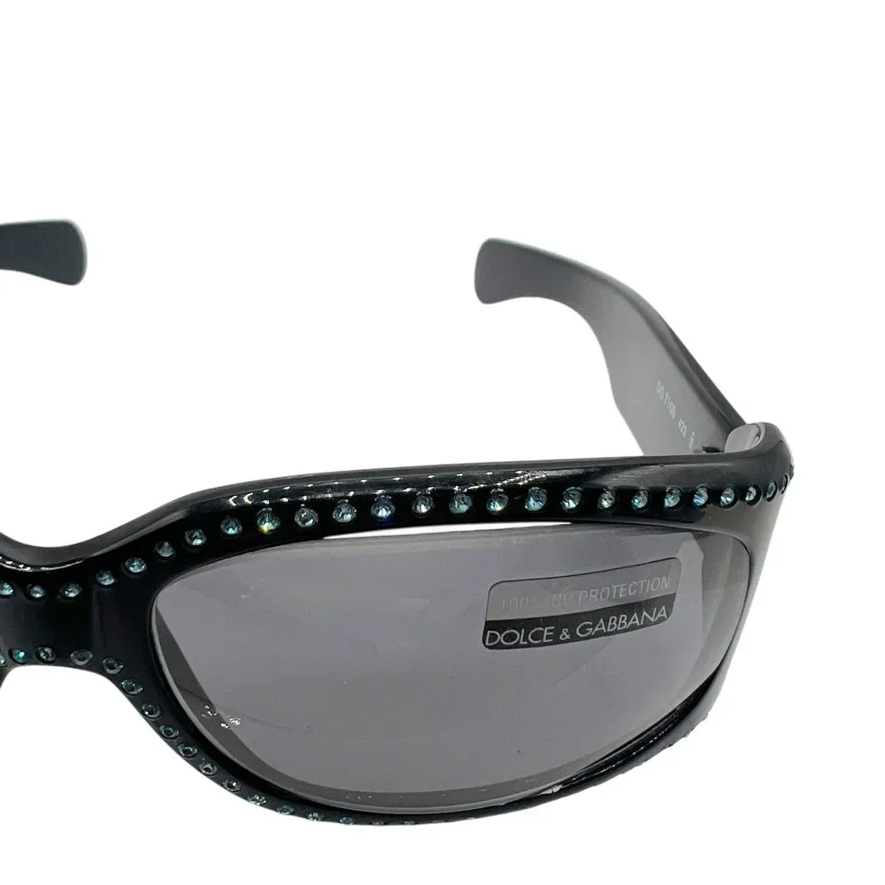 Dolce & Gabbana DG710S Black & Light Blue Crystal Embellished Oval Sunglasses